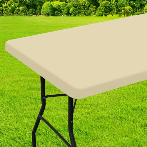 homing Rectangle Table Cloth Cover, Waterproof Polyester Elastic Fitted Tablecloth, Fits for 4 Foot Folding Tables, Washable Table Protector for Picnic, Camping, Outdoor (Champagne, 24" x 48") - color: Champagne, size: 48" x 24" (Rectangular)