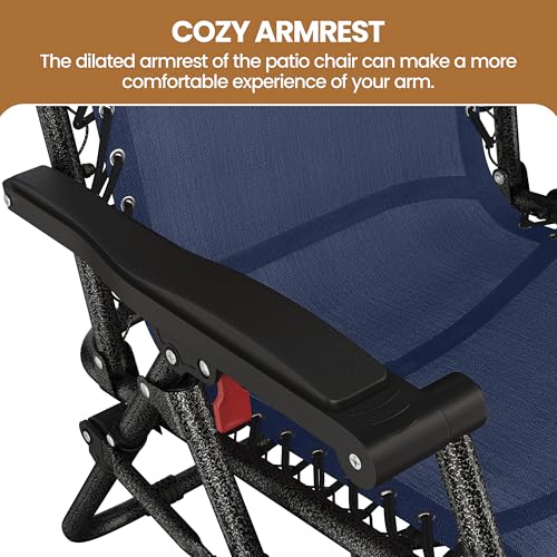 Yaheetech Zero Gravity Recliners Outdoor Adjustable Folding Reclining Lounge Chairs w/Pillows, Cup Holder Trays and Carry Strap for Patio Backyard Beach Navy Blue Set of 2 - color: Navy Blue