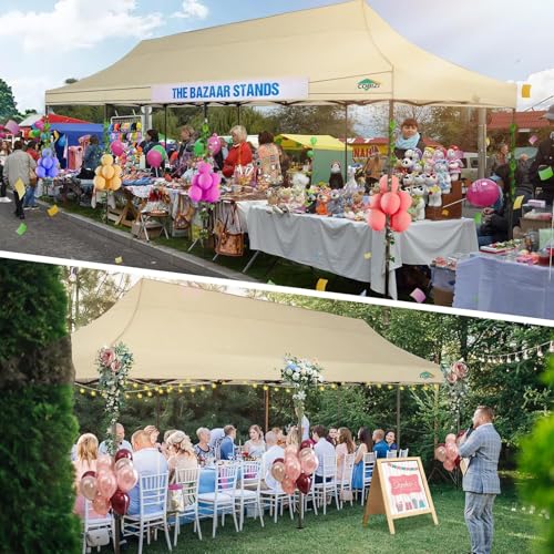 COBIZI 10x30 Pop Up Canopy Heavy Duty with 8 Removable Sidewalls, Commercial Portable Tents for Parties Ez Up Canopy All-Weather Windproof & Waterproof UPF 80+ Wedding Tent Sun Shelter - color: Khaki, size: 10x30FT