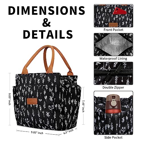 Joymee Lunch Bag Women Insulated Lunch Box Reusable Leakproof Large Cooler Tote for Womens Mens Adults with Bottle Holder and Side Pockets for Work Office Picnic - White Little Flowers - color: 04 White Little Flowers