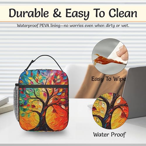 Insulated Small Lunch Box,Tree of Life Reusable Lunch Bag for Kids Adult Women,Colorful Leaves Large Capacity Portable Thermal Bag with Mutiple Pockets for School,Work,Picnic - color: Tree of Life