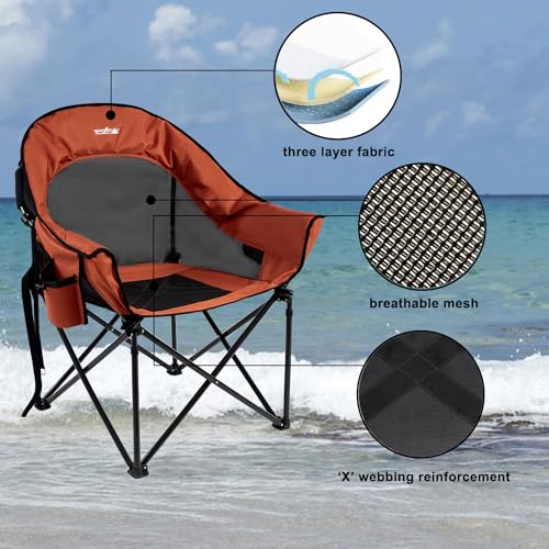 apollo walker Oversized Camping Chair - Heavy Duty XL Padded Camping Chairs with Breathable Mesh, Portable Folding Outdoor Chairs for Adults, Beach Chair with Cup Holder & Side Pocket, Supports 500lbs - color: Grey