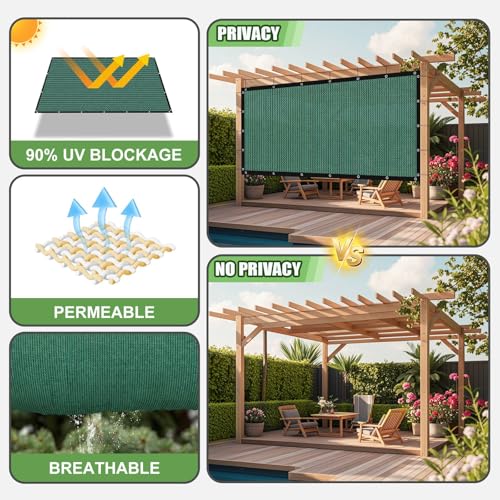 90% Outdoor Sun Shade Cloth, 6' x 6' Pergola Shade Cover with Grommets, Privacy Screen Sunshades for Patio Garden Backyard Plant, Green - color: Green, size: 0 6 X 0 6 FT