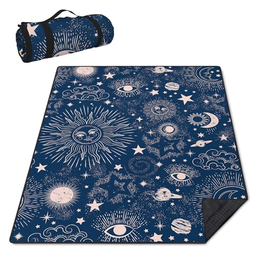 Gothic Picnic Blankets Waterproof Foldable,80″X80″ Sun and Moon Thick Picnic Mat Outdoor Blanket for Grass,Blue Large Beach Blanket Sandproof Picnic Accessories for Camping Picnic Party Park - color: A01, size: 6'8" X 6'8" (Square)