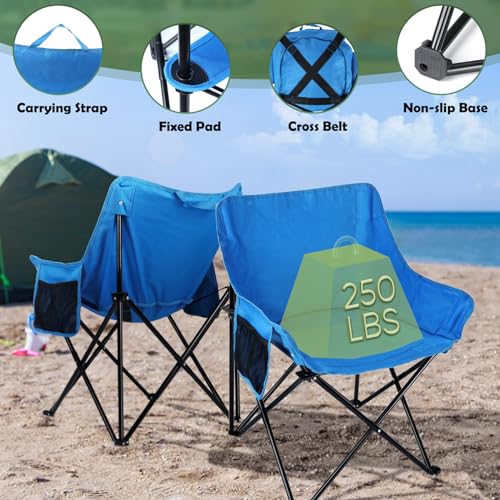 HaSteeL Camping Chair for Adults, Compact Folding Portable Chairs Set with Side Pockets for Outdoors Fishing, Hiking, Backpacking, Picnic, Beach, Travel, Supports to 250lbs, & Storage Bags (Blue) - color: Blue