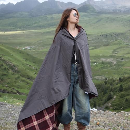 DUKUSEEK Stadium Blanket Waterproof Windproof, Outdoor Hooded Blankets for Camping, Sporting Events, Picnic and Car - Insulated Foldable Blanket and Throws - color: Black-red-plaid