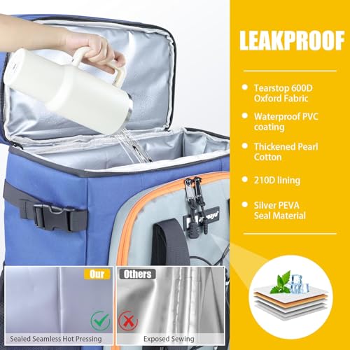Backpack Cooler - AYAMAYA Upgrade Leakproof Cooler Backpack with Padded Top Handle, 40 Cans Large Waterproof Insulated Camping Coolers for Beach, Fishing, Picnic, Travel, BBQ - color: Navy Blue