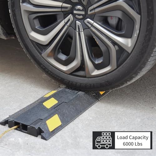 6 Pack 2-Channel Cable Cover Ramp, Rubber Cord Protector with Interlocking Design, Night Visible Floor Wire Management for Road, Stage, Event Use
