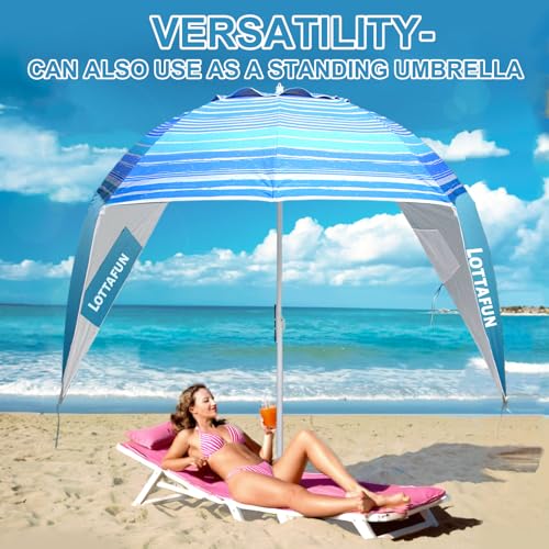 LOTTAFUN Beach Shelter Umbrella Premiere UPF 50+ Umbrella Shelter for Sun and Rain Protection for Adult (10-Foot,Blue Stripe) - color: Blue Wave Stripe