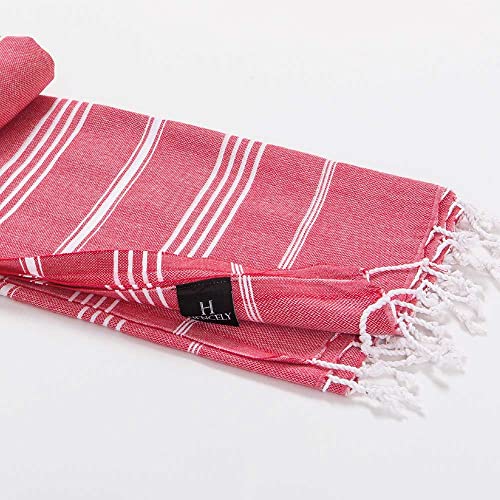 Hencely Turkish Beach Towel 37x68 Oversized, Sand-Free, Quick-Dry, Lightweight - Travel Essential for Pool & Bath - Striped 100% Cotton Bathroom Towels Accessories Gift (Red) - color: Red