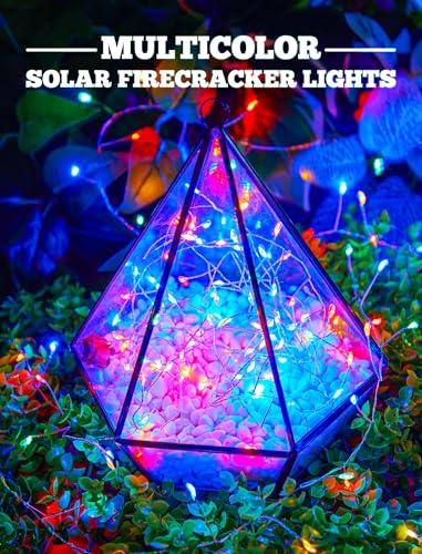 Brightown Solar Lights for Outside, 10Ft 120 LED Solar String Lights Outdoor Waterproof, 8 Modes Firecracker Balcony Light for Tree Patio Christmas Party Wedding Decor, Multicolor - color: Multicolor, size: 9.8Ft