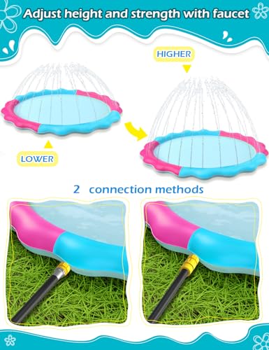 Kids Dog Splash Pad Sprinkler - Jasonwell Non Slip Dog Sprinkler Pad Splash Pool Puppy Dogs Pool Summer Outdoor Water Toys Backyard Durable Splash Pad for Toddlers Kids Small Medium Large Dogs Pet - style: Blue&Rosered - 97"
