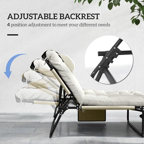 Outsunny Folding Chaise Lounge with 4-Level Reclining Back, Outdoor Tanning Chair with Cushion, Outdoor Lounge Chair with Breathable Mesh Fabric, Side Pocket, Headrest, Beige - color: Beige