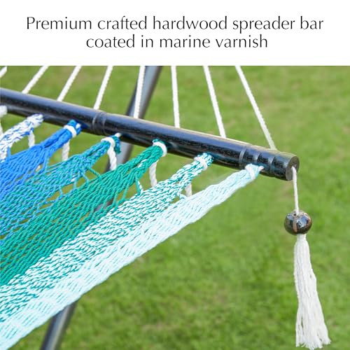 PNAEUT Double Rope Hammocks for Outside, Handwoven Double Caribbean Hammock with Spreader Bar for Outdoor Indoor, Max 600 lbs Capacity (Aqua) - color: Aqua