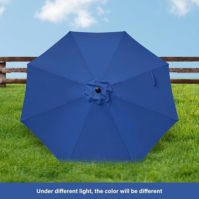 HealSmart 9FT Outdoor Patio Umbrella UV-Protection Table Umbrella with Push Button 8 Ribs Tilt/Crank Waterproof Market Umbrella for Garden, Backyard, Pool, Deck, Blue - color: Blue, New, size: 9FT