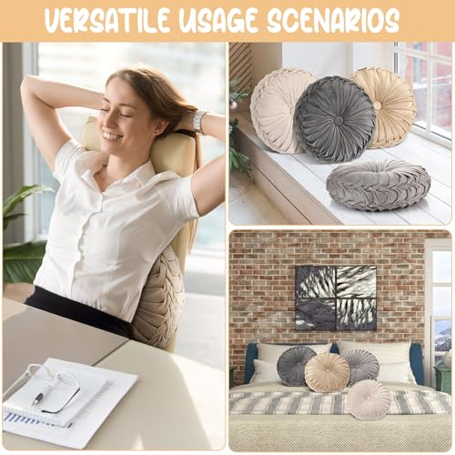 Kathfly Set of 4 Decorative Round Pleated Throw Pillows, Classy Velvet Pumpkin Round Throw Pillows, Decorative Floor Pillow for Bed Chair Home Sofa Decor, 14" Diameter(Multicolor) - color: Multicolor