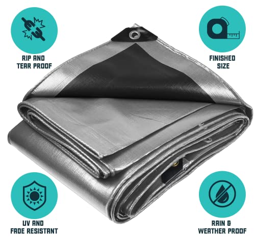 Core Tarps Extra Heavy Duty 16 Mil Tarp Cover, Waterproof, UV Resistant, Rip and Tear Proof, Poly Tarpaulin with Reinforced Edges for Roof, Patio, Pool, Boat (Silver/Black 6′ X 8′) - color: Silver/Black-16 Mil, size: 6′ X 8′