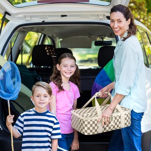 Corduroy Casserole Carrier, Insulated Lasagna Lugger for Hot/Cold Food, Fits 9" x 13" Baking Dish, Thermal Lunch Tote for Potluck & Picnic - Corduroy Khaki Grid - color: Corduroy Khaki Grid, size: 16x10x4 in