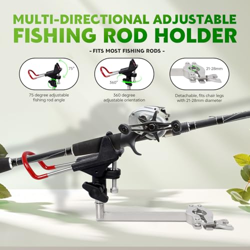 FUNHORUN Fishing Chair with Rod Holder, Folding Heavy Duty Ice Fishing Camping Chair with Liftable Cooler Bag, Cup Holder, Adjustable Legs