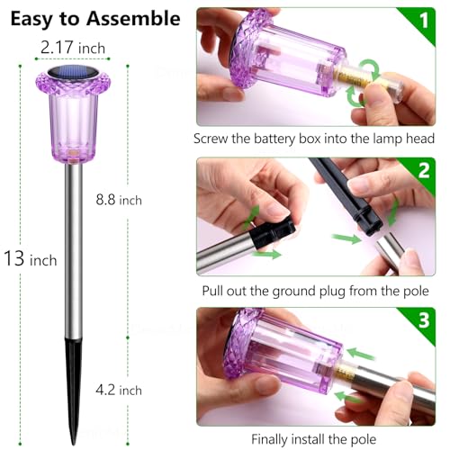 DenicMic Solar Lights Outdoor 10 Pack Waterproof Purple LED Stainless Steel Stake Outside Lights for Yard Pathway Garden Driveway Walkway Landscape Path Lighting Halloween Decorations Outdoor - color: Purple 10Pack