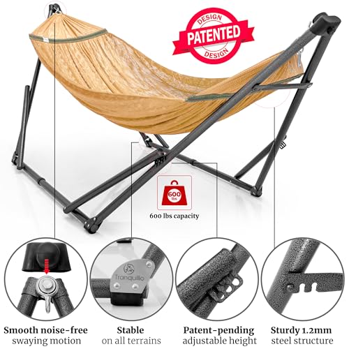 Tranquillo Combo x2 Hammocks with Stand for Outside & Tree Straps, Heavy Duty Hammock with Stand 600lbs for Indoor Outdoor Patio Backyard, x2 Hammocks for 2 Person (Combo - Yellow, Medium) - color: Combo - Yellow