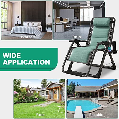 LILYPELLE Zero Gravity Chair, Premium Lawn Recliner Folding Portable Chaise Lounge with Detachable Headrest and Cup Holder, Reclining Patio Lounger Chair - color: Cool Green, style: Zero Gravity Chair