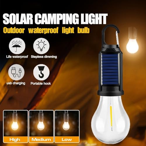Led Tent Lights 5 Pack Camping Lantern USB Rechargeable Solar Tent Lights,Outdoor Hanging Light Bulbs with Clip Hook 3 Mode Lighting Warm White
