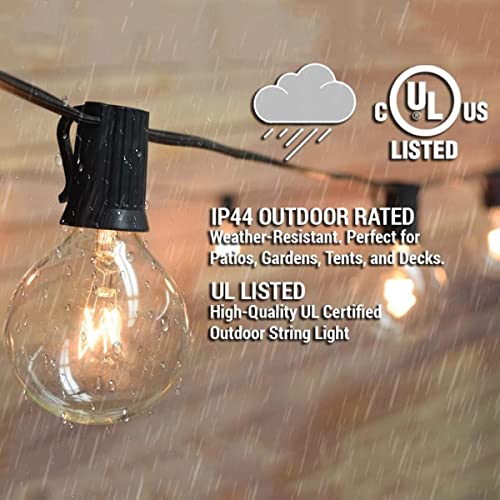 Abeja 50Ft Outdoor Patio String Lights with 53 Clear Globe G40 Bulbs,UL Certified for Patio Porch Backyard Deck Bistro Gazebos Pergolas Balcony Wedding Gathering Parties Markets Decor, Brown Wire - color: 50FT Amber White-Brown, size: 50FT
