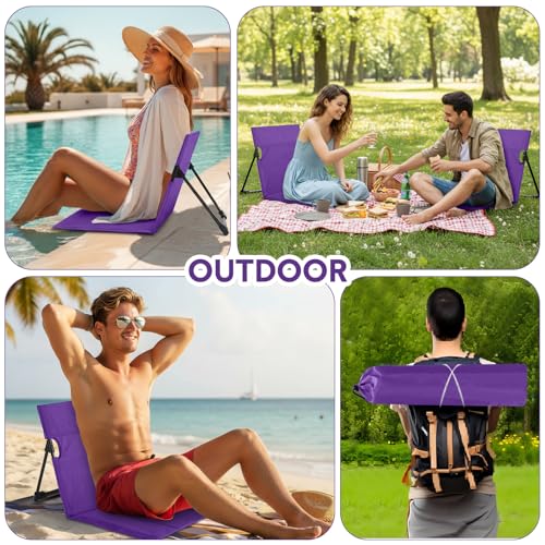 Jetec Foldable Floor Backrest Chair Portable Camping Chair with Storage Bag Light Weight Lazy Seat for Indoor Outdoor Bed Ground Park Lawn Concerts Beach Hiking - color: Purple, size: Regular