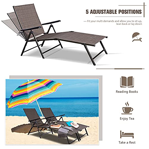 S AFSTAR Patio Chaise Lounges, Outdoor Reclining Lounge Chairs with Adjustable Backrest & Heavy Duty Steel Frame, Recliner Chair for Poolside Lawn Backyard (1)