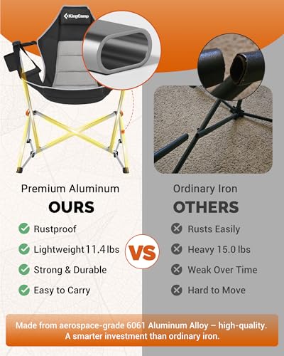KingCamp Hammock Chair with Footrest – Heavy Duty Swinging Rocking Camping Chairs for Adults up to 400lbs, Folding Portable Oversized Rocker with Cup Holder & Pillow for Outdoor Beach Lawn RV Sports - color: Footrest Deluxe Black/Grey