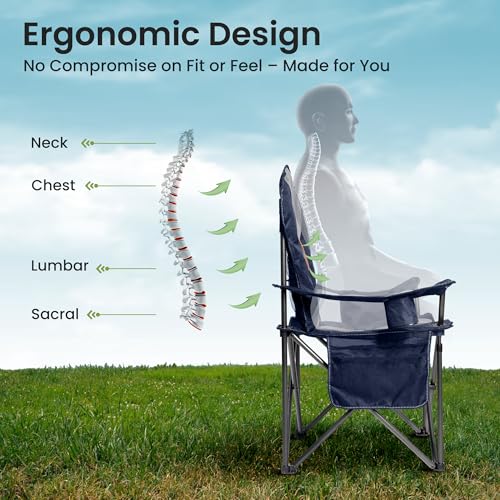 2 Pack Folding Camping Chairs for Adults - High Back Padded Outdoor Lawn Chairs with Lumbar Support & Cup Holder, 500lbs Heavy Duty Portable Camping Chairs Set (Blue & Gray, 2 PCS) - color: Blue & Gray, size: 2 PCS