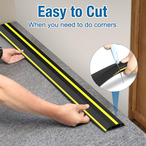 Eapele 10 ft Floor Cable Cover Protector, Heavy Duty PVC Duct Easy to Unroll, Prevent Trip Hazard for Home Office or Outdoor Settings - color: Yellow & Black, size: 10 feet-1pc