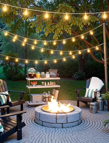 Larkvue 50FT(2x25FT) Solar String Lights Outdoor with Remote, Waterproof Dimmable 3 Modes Patio Lights with 20+2 LED G40 Bulbs for Party Bistro-White - color: White