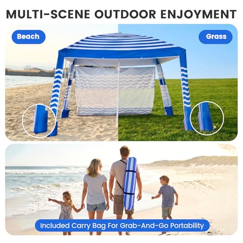 Zeraty Beach Cabana 8'×8', Portable Beach Canopy with Side Wall, UPF 50+ Silver-Coated Beach Tent Sun Shelter, Wind Resistant Adjustable Altitude Beach Umbrella Tent for Family, Deep Blue - color: Blue