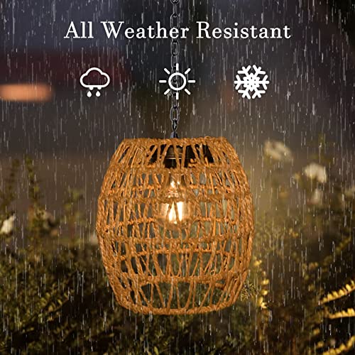 Livinlarge Boho Pendant Solar Light Rustic Hand-Woven Rattan Chandelier Coastal Retro Lamp Wedding Garden Courtyard Hallway Entryway Decoration. - style: Solar Pendant Lamp