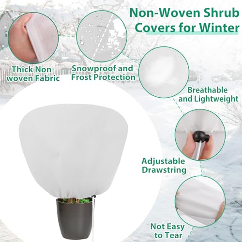 ANGAR 4 Pack Plant Covers Freeze Protection for Winter, 2.2oz/yd² (39.4" X 39.4") Shrub Plant Protection Bags with Drawstring, Plant Frost Protection Covers for Outdoor Garden Rose Bush Plants, White