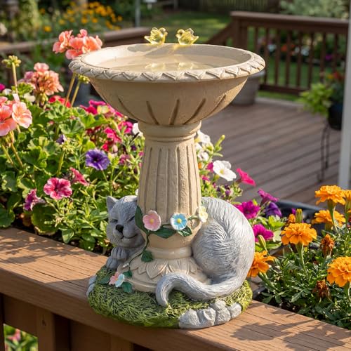 Lyeasw Cat Statue Garden Decor with Bird Feeder Outdoor Yard Decor – Weatherproof Resin Outdoor Patio Porch Lawn Art – Unique Birthday Gifts for Bird Lovers Mom Grandma Women - color: Cat Bird Feeder