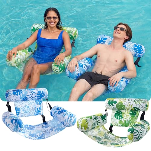 SLOOSH Inflatable Pool Floats Adult,2 Packs Floating Lounge Chairs,Blow up Pool Noodles for Adult Heavy Duty,Floating Chair for Party Summer Water Beach Lake Fun - style: Summer Leaves