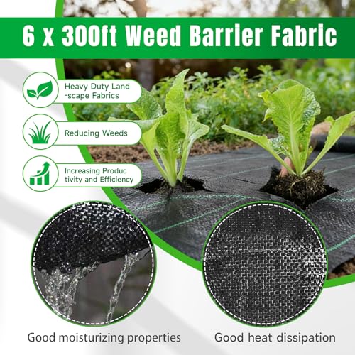 Weed Barrier Fabric Planting Cover - 6 x 300 FT Heavy Duty Landscape Fabric Ground Cover Block for Outdoor Planting - size: 6 x 300 FT