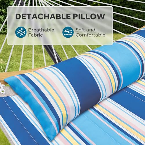 SUPERJARE Curved-Bar Hammock with Stand, 2 Person Heavy Duty Hammock Frame, Detachable Pillow & Portable Carrying Bag, Perfect for Outdoor & Indoor, Holiday Voyage Stripe - color: Holiday Voyage Stripe