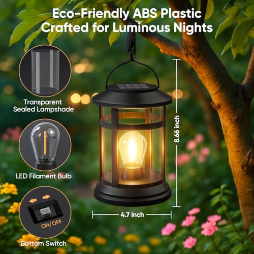 Solar Lanterns Outdoor Waterproof: 1 Pack Hanging Solar Lights for Outside Patio Porch Garden Tabletop Decor - Bright LED Warm White Solar Powered Lighting - Unique Gardening Lovers Mom Gifts - size: 1 Pack