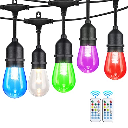 96FT Solar Outdoor String Lights, 30 Shatterproof Edison LED Bulbs, Dimmable RGB Color Changing Patio Lights Waterproof with Remote. for Patio Decor, Garden, Yard,Commercial Use. - size: S14 96FT