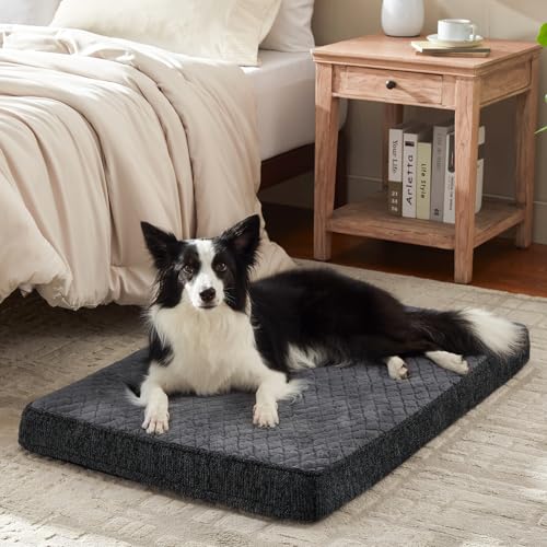 JOEJOY Orthopedic Dog Bed for Large Dogs, Washable Dog Crate Bed Large Sized with Removable Cover, Egg Memory Foam Big Pet Beds, Grey, 35"x22" - color: Grey, size: L(35"x22")