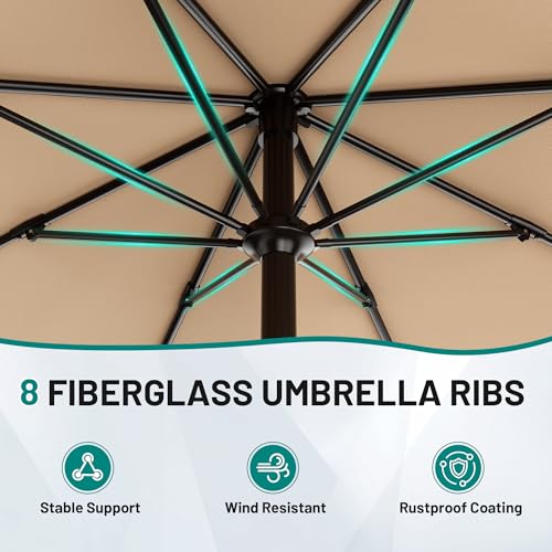 AreShark 10 FT Outdoor Patio Umbrella, Patio Table Umbrella with Push Button Tilt and Crank, Outdoor Patio Umbrellas with 8 Fiberglass Ribs, Patio Umbrellas for Market, Garden, Pool (Beige) - color: Beige