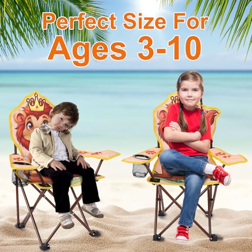KABOER Kids Outdoor Folding Lawn and Camping Chair with Cup Holder and Carrying Bag, Children's Camping Chairs - color: Lion