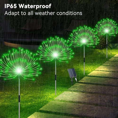 Slyuexu Solar Garden Lights Outdoor Waterproof, 4 Pack Total 480 LED Solar Firework Lights Decorative with 8 Lighting Modes Outside for Yard Pathway Flowerbed Decor, Green - color: Green, size: 4 Pack