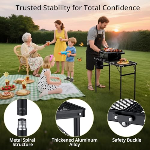 Anbte 3ft Tri-fold Grill Table, 2 Adjustable Heights Max 29.5" Sturdy Metal Grill Table with Storage Bag, Heat-Resistant Tabletop, Portable Handle for Cooking BBQ Outdoor Travel, 35" x 16", Black - size: 35.4“L x 16"W x 29.5H"