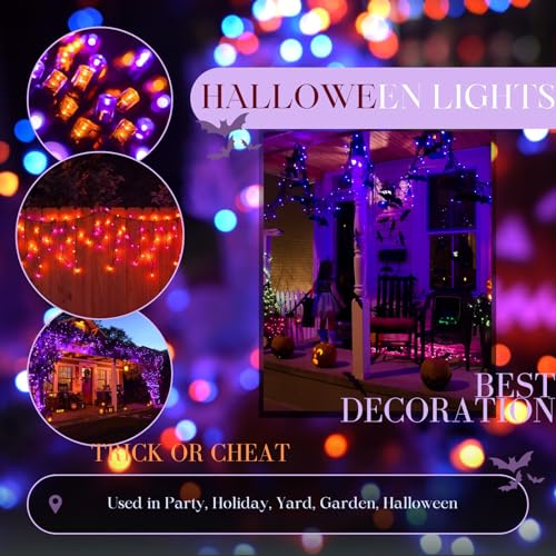 Connectable Purple and Orange Halloween Lights, 2Pack 164ft 400LED 13 Modes Waterproof String Lights Plug in, Twinkle Light with Timer Indoor/Outdoor for Tree Party Halloween Decorations - color: Purple & Orange