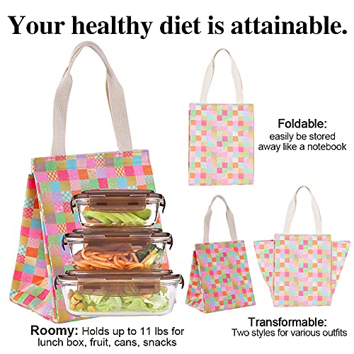 iknoe Insulated Lunch Bag for Women, 9L Durable Wide-Open Foldable & Portable Lunch Tote with Interior Pockets, Water-resistant Thermal Lunch Cooler for Adults (Colored Plaid) - color: Plaid, size: Velcro Closure